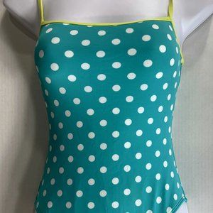 La Blanca Tank One Piece Swimsuit size 6 Green White Polka Dot Full Cover Small